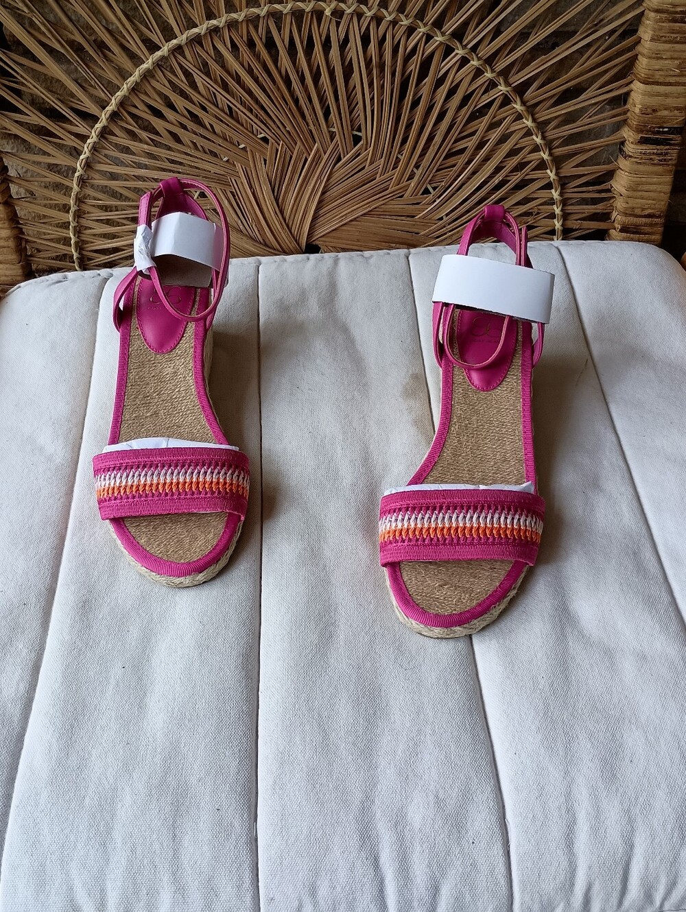 New Cosy Island Pink Striped Ankle-Strap Wedge Sandals_7.5